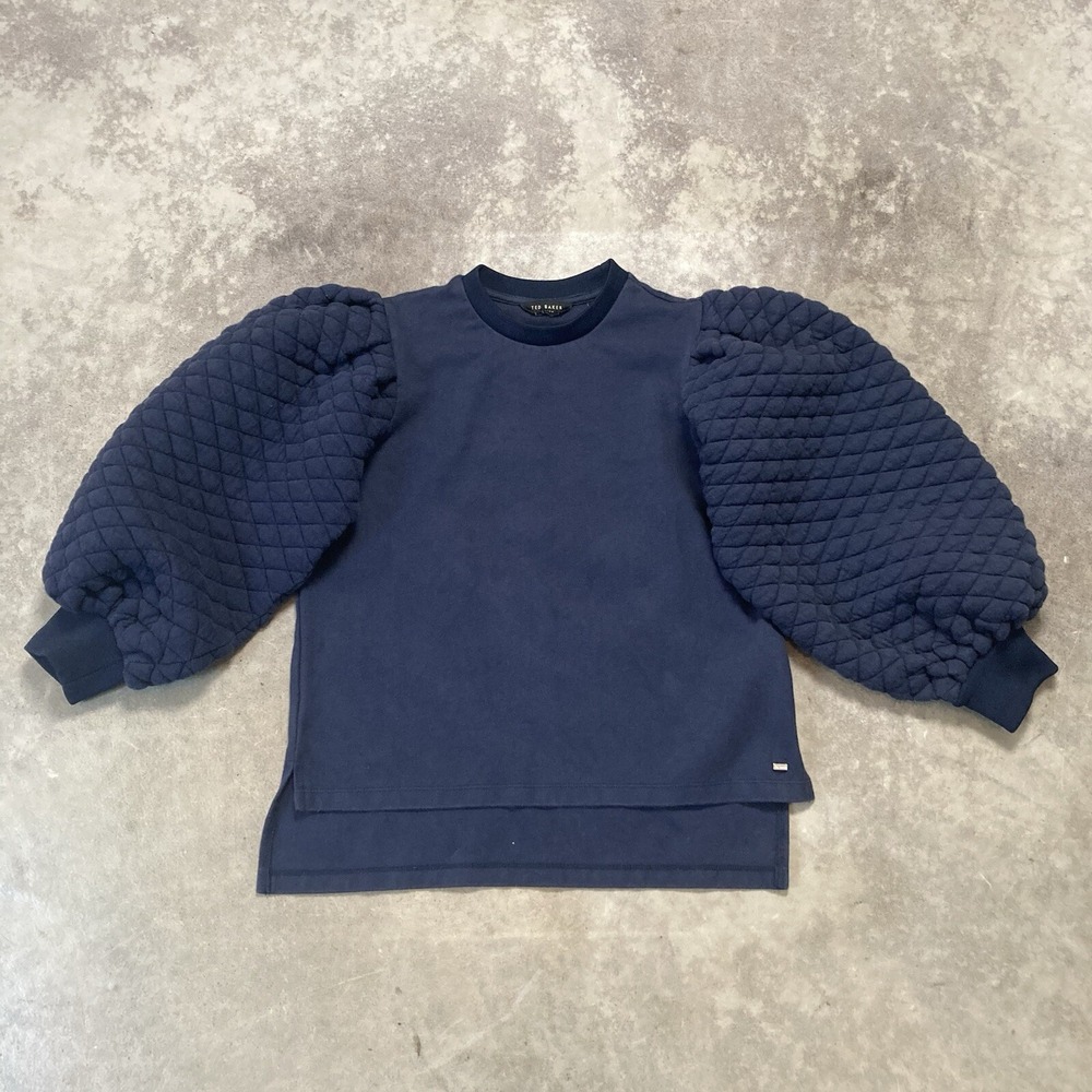 Ted Baker Womens Size XS Navy Quilted Puff Sleeve Sweatshirt Pullover